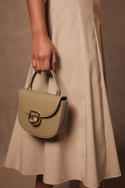 Quiz Faux Leather Top Handle Bag Khaki Online
