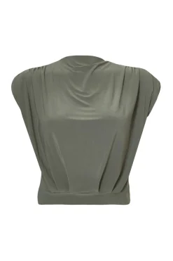 Quiz Khaki High Neck Crop Top New