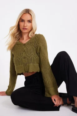 Quiz Knit Cropped Cardigan Khaki New