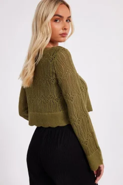 Quiz Knit Cropped Cardigan Khaki New