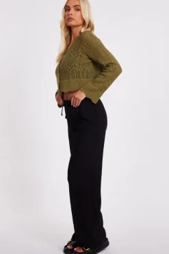 Quiz Knit Cropped Cardigan Khaki New