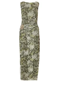 Quiz Khaki Mesh Animal Print Midaxi Dress Online