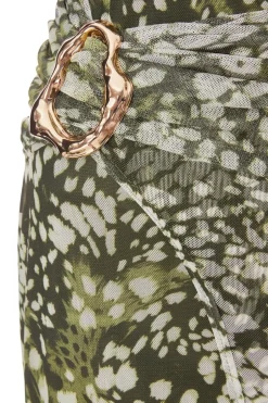 Quiz Khaki Mesh Animal Print Midaxi Dress Online
