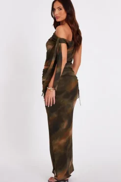 Quiz Khaki Mesh Tie Shoulder Crop Top Hot