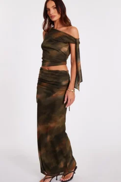 Quiz Khaki Mesh Tie Shoulder Crop Top Hot