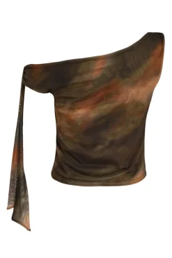 Quiz Khaki Mesh Tie Shoulder Crop Top Hot