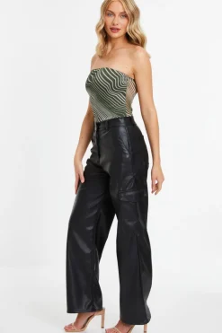 Quiz Khaki Mesh Wave Strapless Bodysuit Clearance