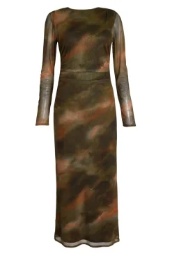 Quiz Khaki Printed Long Sleeve Midaxi Dress New
