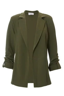 Quiz Ruched Sleeve Blazer Khaki Clearance