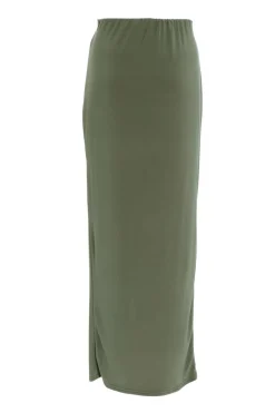 Quiz Ruched Split Maxi Skirt Khaki Clearance
