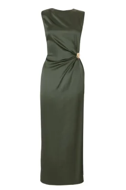 Quiz Khaki Satin Buckle Side Midaxi Dress Best