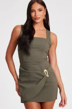 Quiz Khaki Square Neck Mini Dress Hot