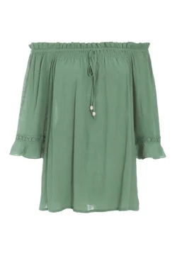 Quiz Khaki Textured Bardot Top Discount