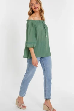 Quiz Khaki Textured Bardot Top Discount