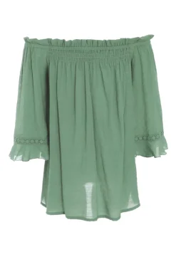 Quiz Khaki Textured Bardot Top Discount