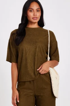 Quiz Textured T-Shirt Khaki