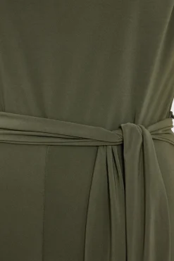 Quiz Tie Waist Jumpsuit Khaki Sale