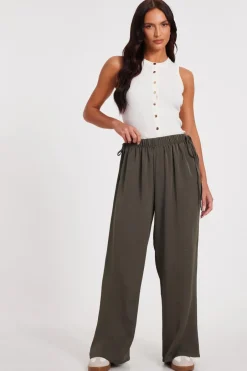 Quiz Tie Waist Palazzo Trousers Khaki Clearance