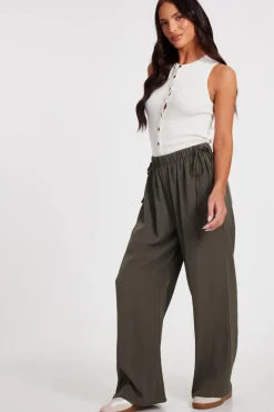 Quiz Tie Waist Palazzo Trousers Khaki Clearance