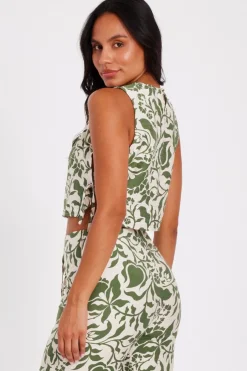 Quiz Khaki Tropical Print Crop Top New
