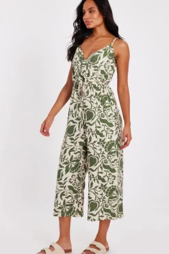 Quiz Khaki Tropical Print Jumpsuit Hot