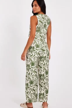 Quiz Khaki Tropical Print Trousers