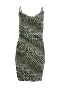 Quiz Khaki Wavy Stripe Dress Sale