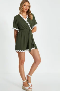 Quiz Wavy Trim Playsuit Khaki Best