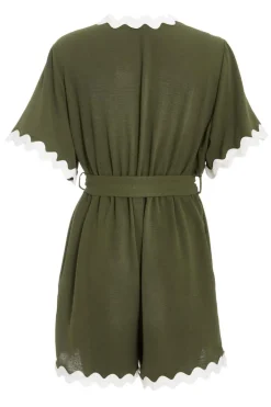Quiz Wavy Trim Playsuit Khaki Best