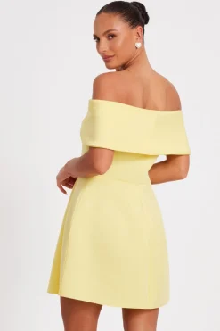 Quiz Bardot Bow Skater Dress Lemon