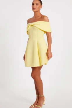 Quiz Bardot Bow Skater Dress Lemon