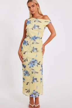Quiz Lemon Floral Drop Sleeve Midaxi Dress Hot