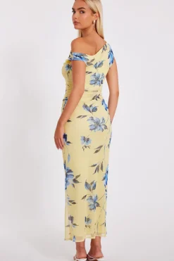 Quiz Lemon Floral Drop Sleeve Midaxi Dress Hot