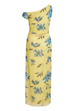 Quiz Lemon Floral Drop Sleeve Midaxi Dress Hot