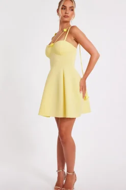 Quiz Floral Trim Mini Dress Lemon Online