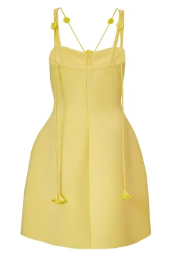 Quiz Floral Trim Mini Dress Lemon Online