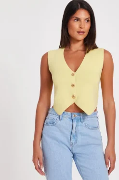 Quiz Knitted Button Front Waistcoat Lemon Sale