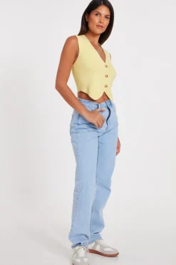 Quiz Knitted Button Front Waistcoat Lemon Sale