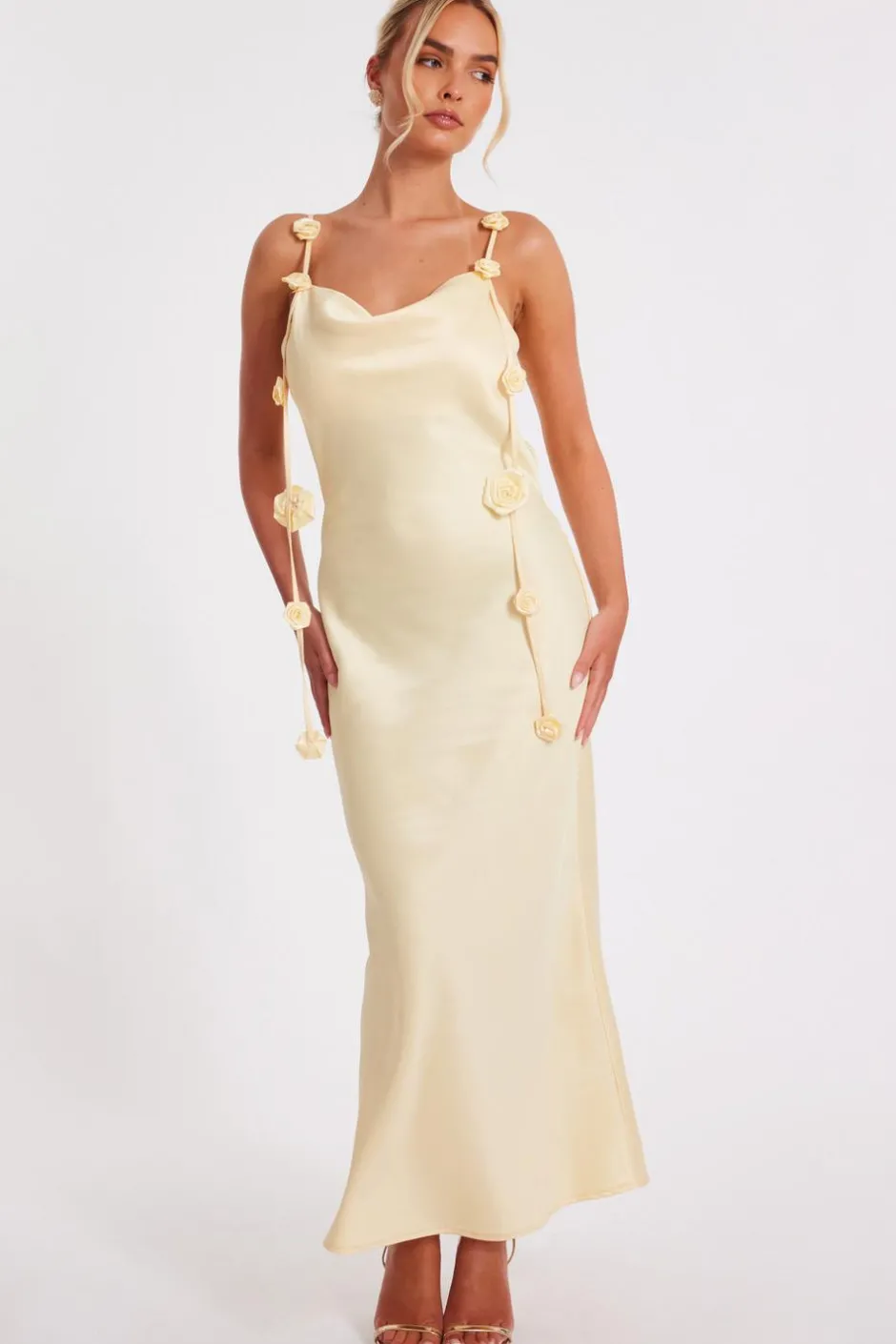 Quiz Satin Midaxi Dress Lemon Clearance