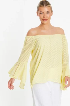Quiz Lemon Textured Chiffon Bardot Top Yellow New