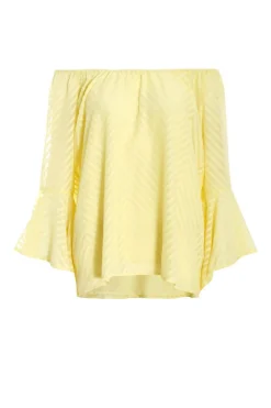 Quiz Lemon Textured Chiffon Bardot Top Yellow New