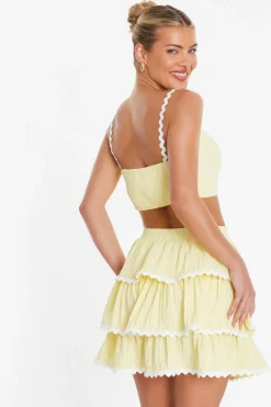 Quiz Lemon Wavy Trim Tiered Mini Skirt Hot