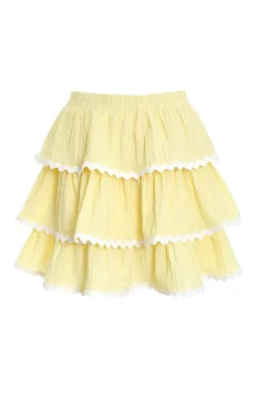Quiz Lemon Wavy Trim Tiered Mini Skirt Hot