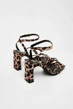 Quiz Leopard Print Heeled Sandals Clearance