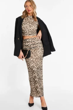 Quiz Leopard Print Mesh Maxi Skirt Online