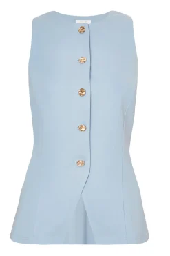 Quiz Button Front Waistcoat Light Blue New