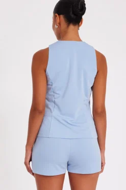 Quiz Button Front Waistcoat Light Blue New