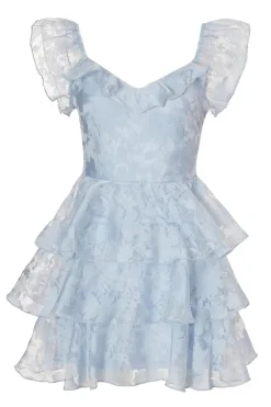 Quiz Chiffon Floral Skater Dress Light Blue Online