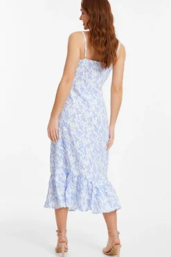 Quiz Light Blue Ditsy Floral Midi Dress Discount