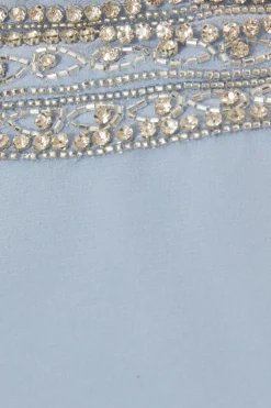 Quiz Embellished Chiffon Maxi Dress Light Blue Clearance
